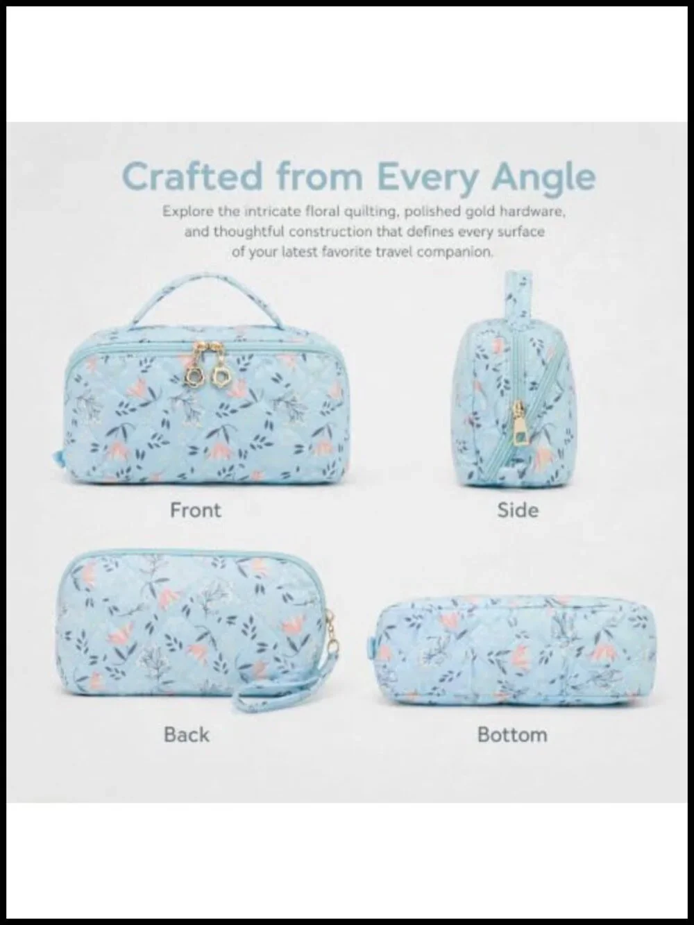 Quilted Puffer Cosmetic Bag, Waterproof Padded Makeup Organizer, Travel